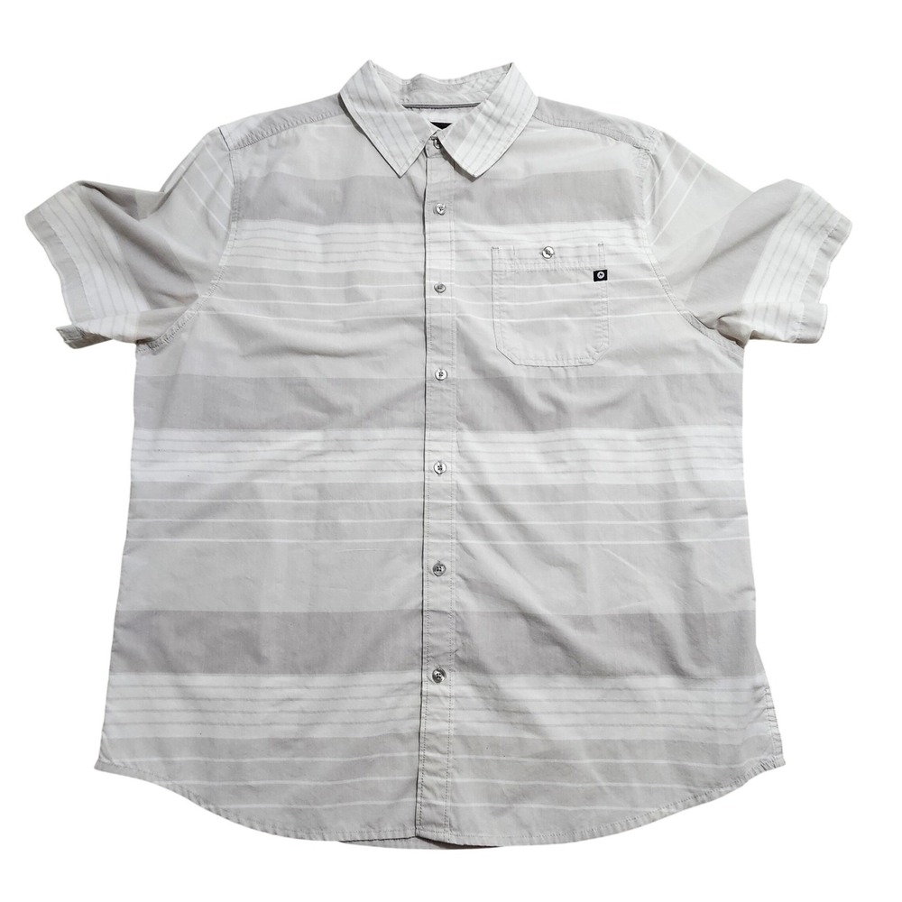 Marmot Button Up Shirt XL Grey Striped Short Sleeve Pocket Outdoor
